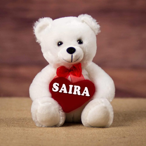 Saira Name Pic - white bear hand heart