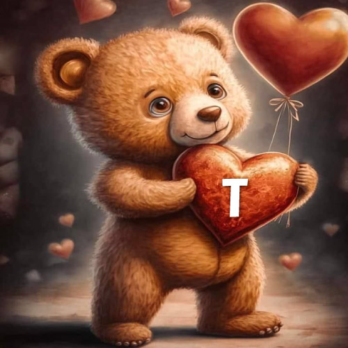 T Name Pic - teddy bear with heart