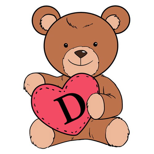 D Name Image - teddy bear with pink heart