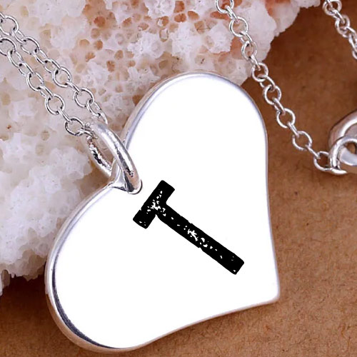 T Name Image - white heart necklace