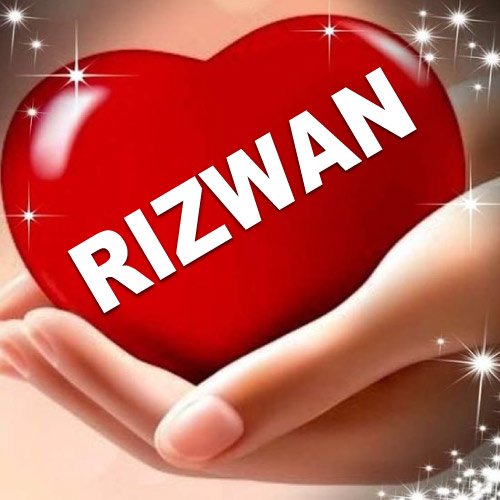 3d red heart in hand Rizwan Name Pic - 3d heart in hand