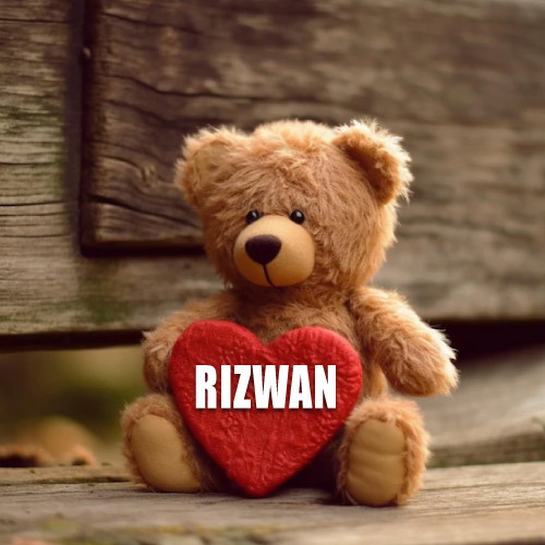 bear with red heart Rizwan Name Dp - bear with heart