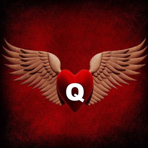 Q Name Pic - flying red heart