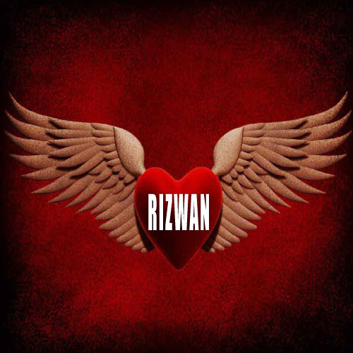 flying red heart Rizwan Name Picture - flying red heart