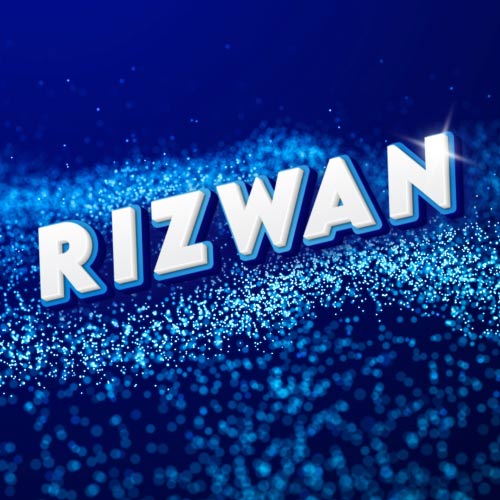 glowing background with 3d text Rizwan Name for whatsapp