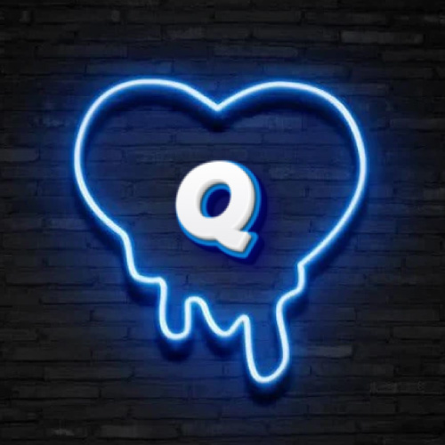Q Name Picture - neon heart on wall