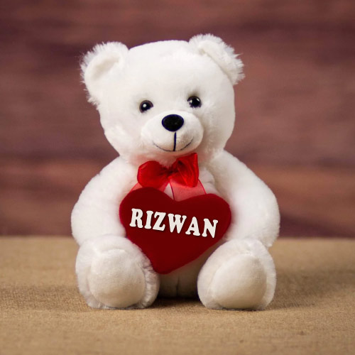 white bear with red heart Rizwan Name Pic - white bear with heart