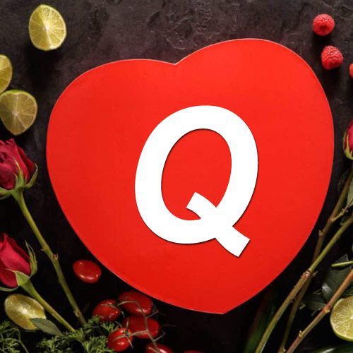 Q Name Wallpaper - red heart with flower