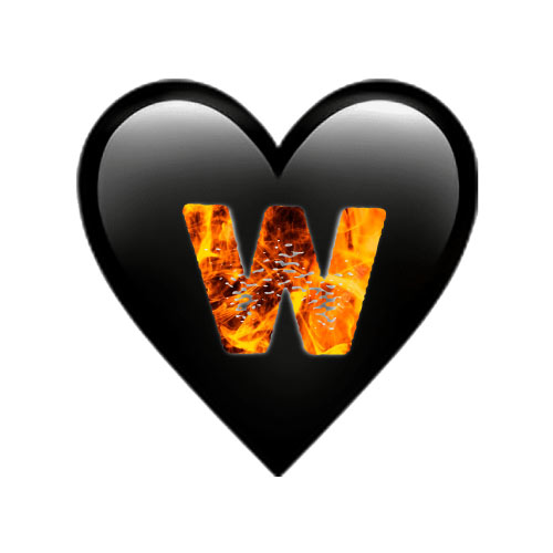 W Name Image - fire text on heart