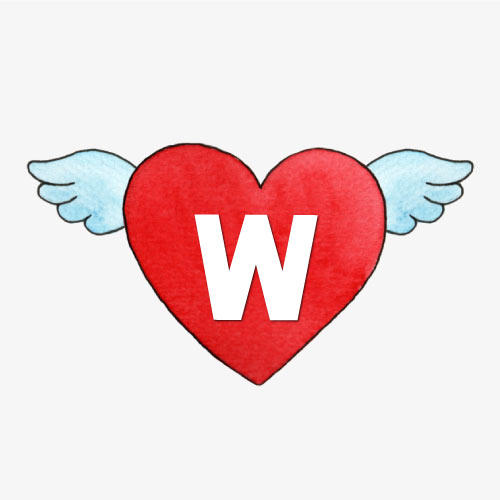 W Name Picture - flying heart