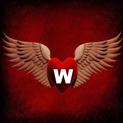 W Name Photo - flying red heart