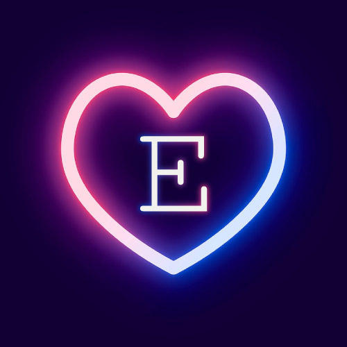 E Name Image - neon heart