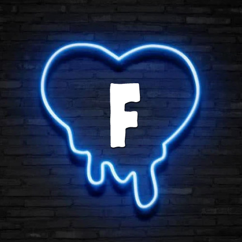 F Name Image - neon heart on wall