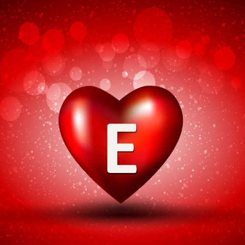 E Name Picture - red background with 3d heart