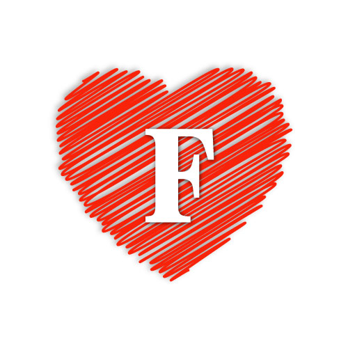 F Name Image - red outline heart