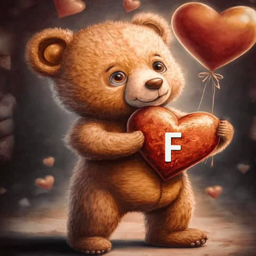 F Letter - teddy bear with heart
