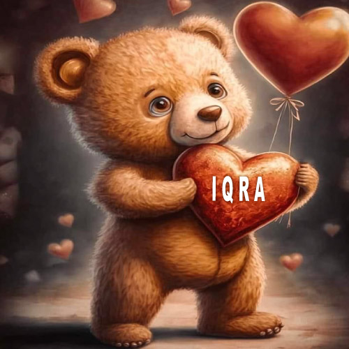 Iqra Girl name - teddy bear with heart
