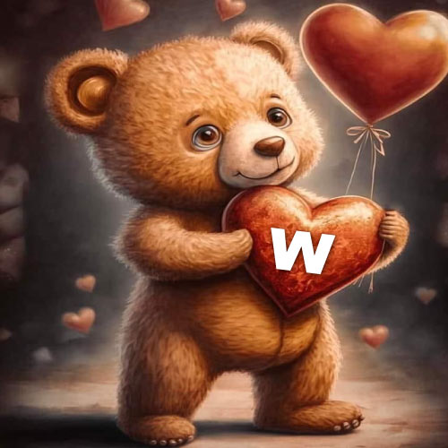 W Name Pic - teddy bear with heart