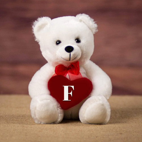 F Name Image - white bear with heart