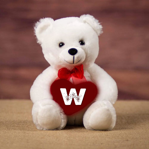 W Name Picture - white bear with heart