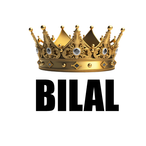 crown on text Bilal Name Image - crown on black text