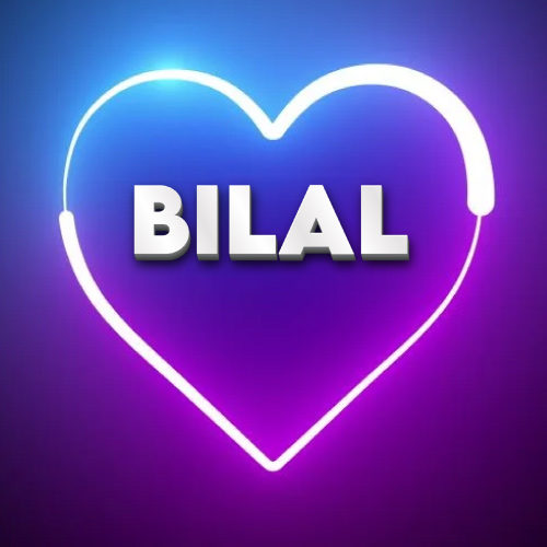glowing outline heart dp Bilal Name Image - glowing heart