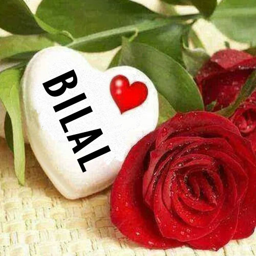 white heart with rose Bilal Name Pic - heart with rose