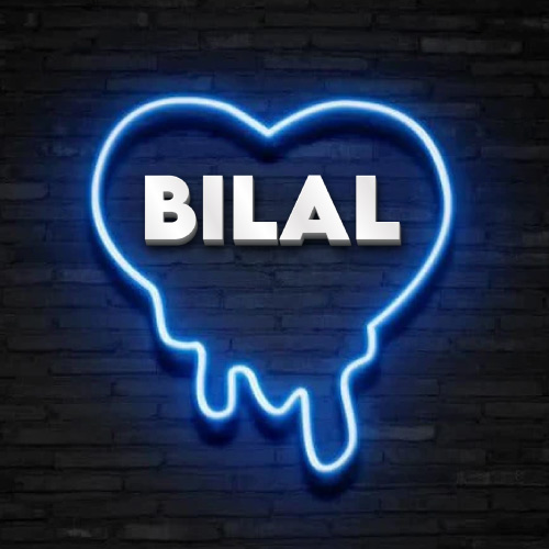 Neon heart with 3d text Bilal Name Dp - neon outline heart on wall